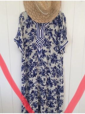Farah Dib Gorgeous Blue and White Kaftan Dress made in Morocco